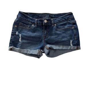 Aeropostale Aero Distressed Rolled Raw Cuff Midi Denim Jean Shorts size 4
